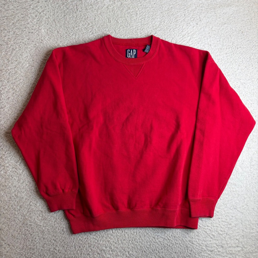 Gap Crewneck Vintage Sweatshirt Mens Small Red V-Stitch Fleece Pullover USA